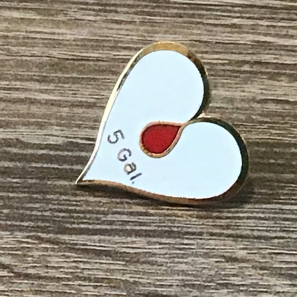 Red Cross 5 Gallon Blood Donation Red & White Enamel Lapel Pin/Brooch 13/16" L - Picture 2 of 3